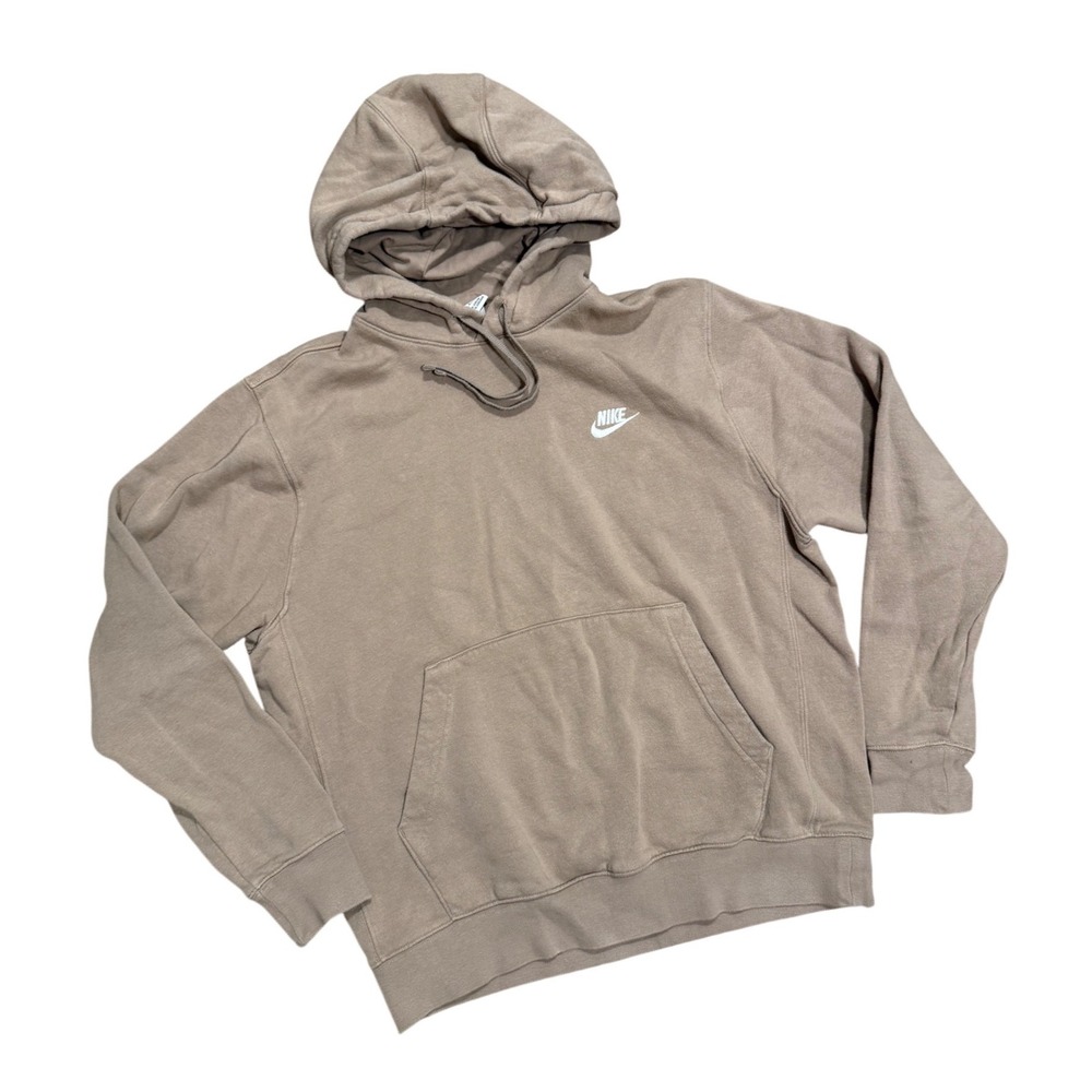 Nike Sportswear Club Fleece Hoodie Khaki Tan Embroidered Logo Pullover Womens M